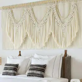 Fabibe - Macrame Wall Hanging Wedding Hanger Decor Dorm Craftsmanship Handmade Tassel Knotting Boho Fiber Art Home Room 47" W X - Beige