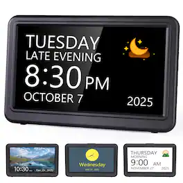 Dazzed Corner - Alarm Clock with Day and Date for Elderly Digital Calendar Clock, 20 Alarms - Black