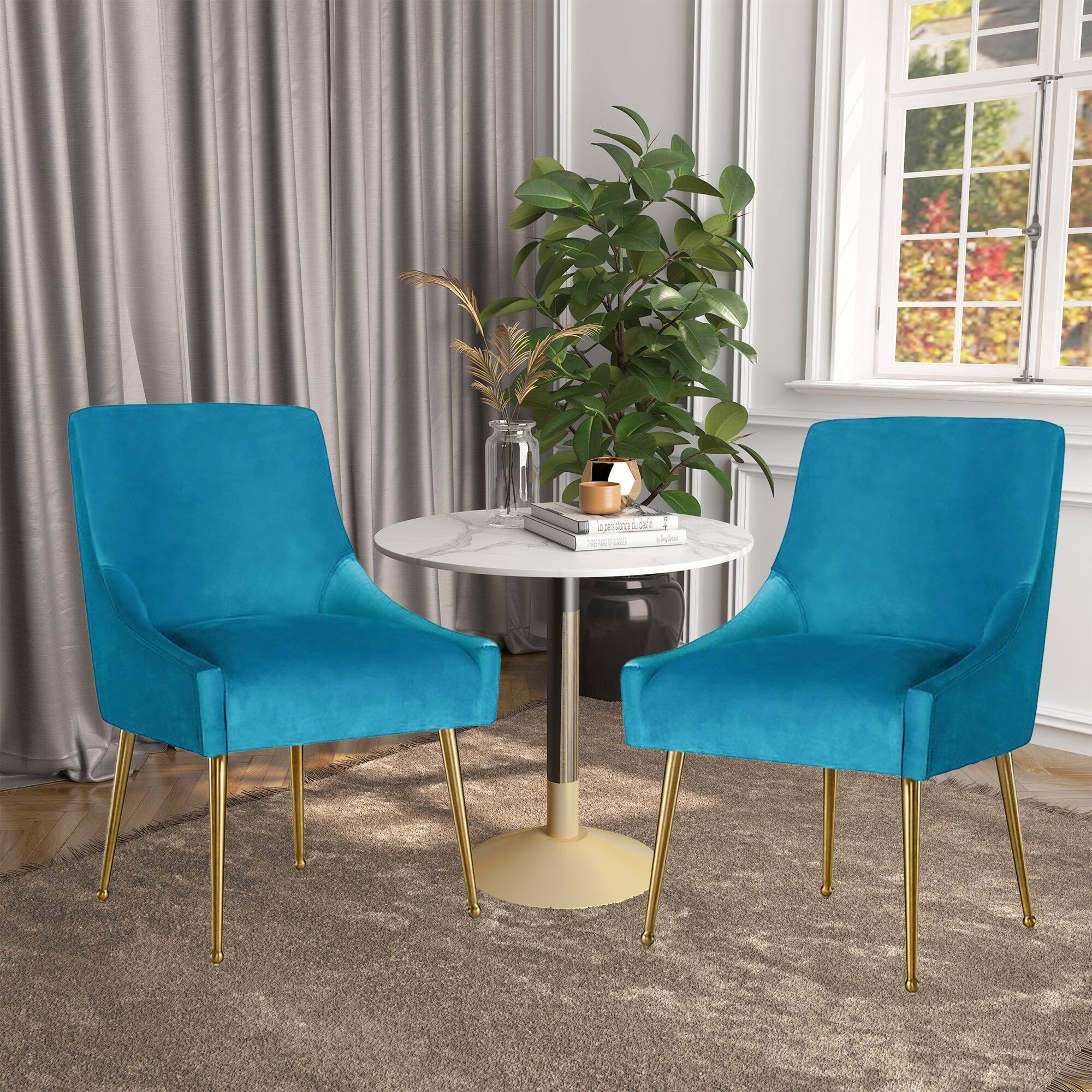 Alt View 2. Boyel Living - Light Blue Velvet Dining Chair with Pulling Handle and Adjustable Foot Nails(Set of 2) - Light Blue.