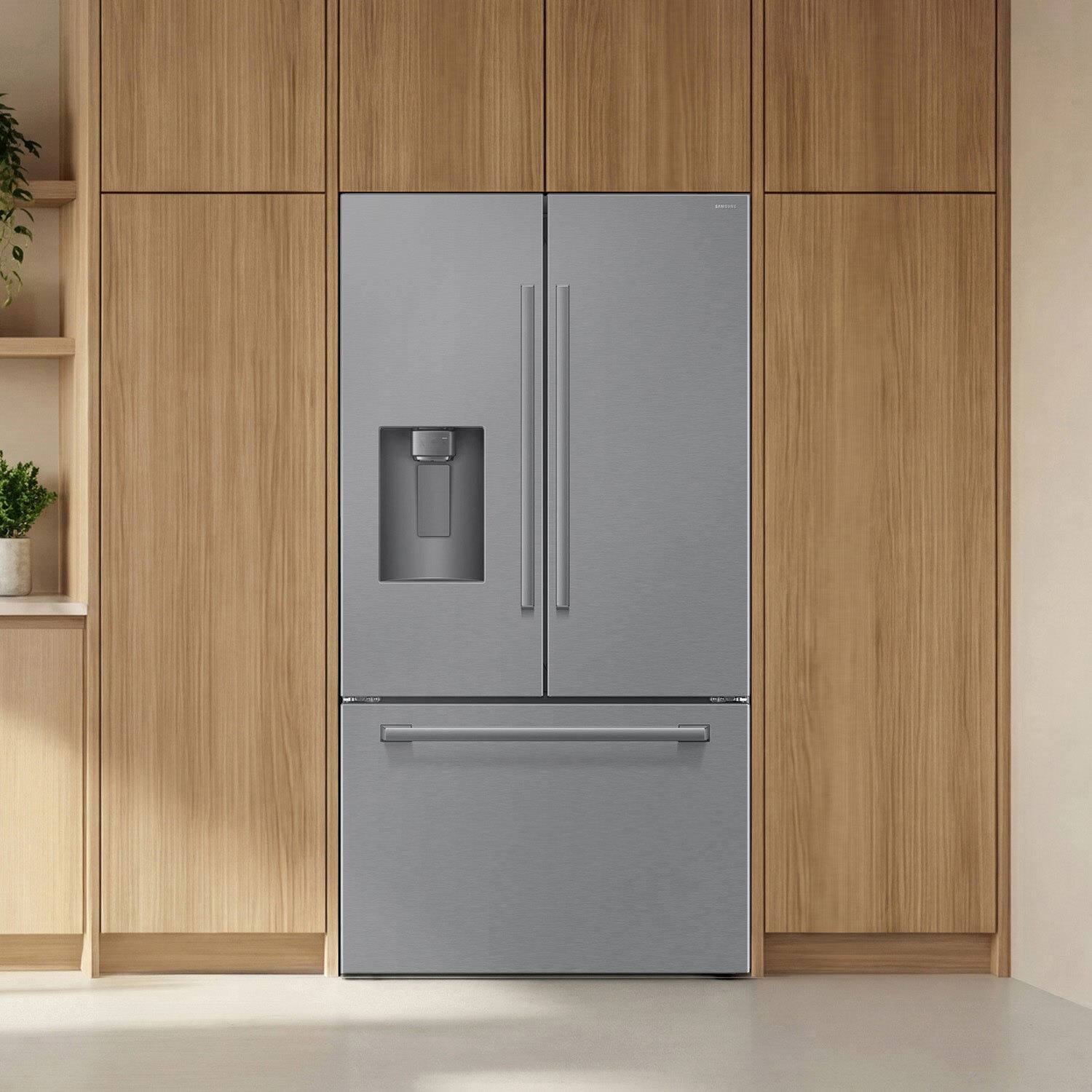 Alt View 17. Samsung - Bespoke AI 24 cu. ft. Counter Depth 3-Door French Door Refrigerator with Zero Clearance Fit & Sphere Ice - Stainless Steel.