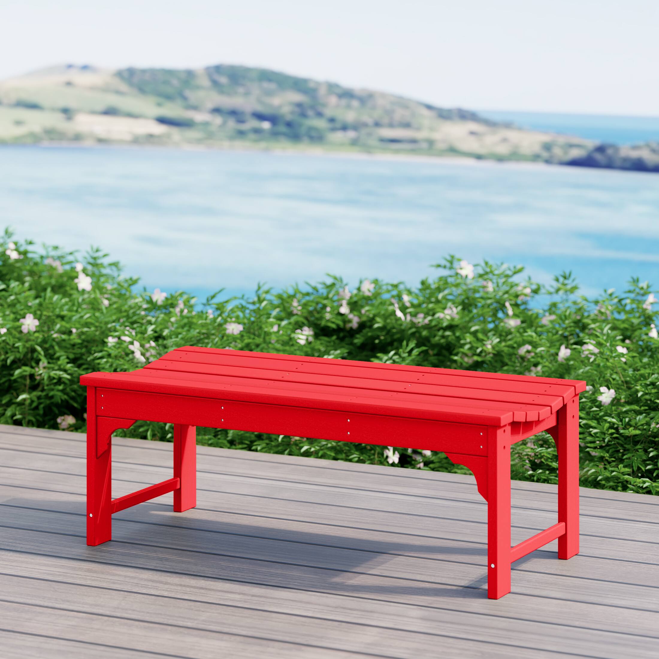 Angle. WestinTrends - WestinTrends Malibu 48" length backless Poly Wood Outdoor / Garden bench - Red.