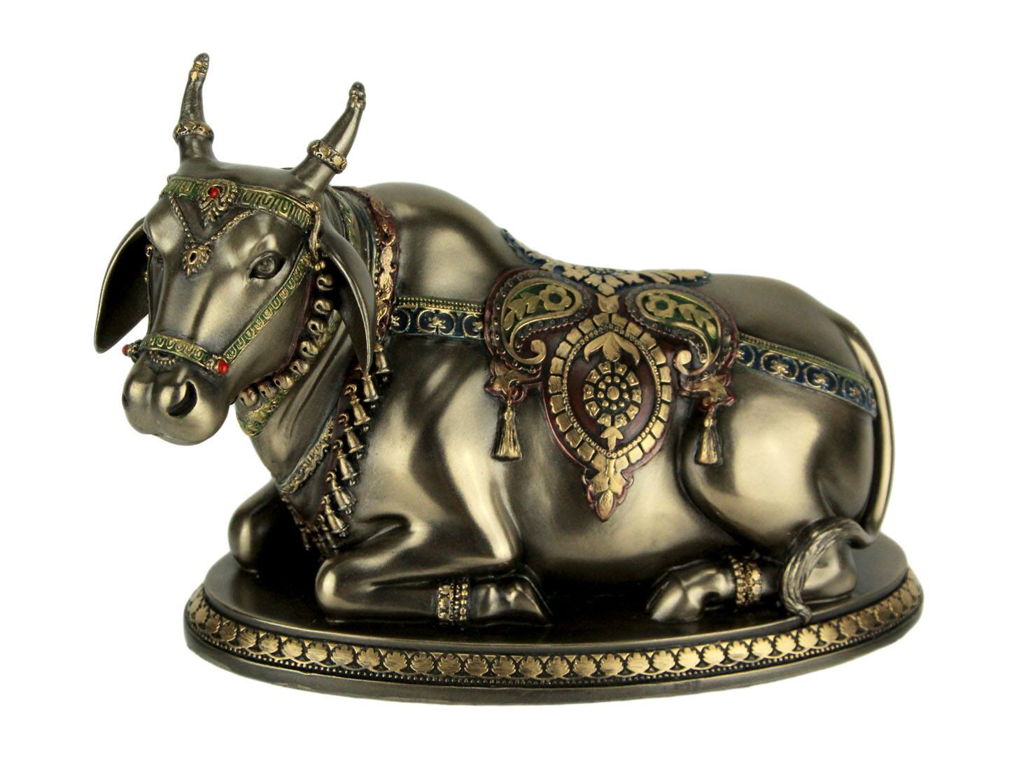 Front. Veronese Design - Bronze Finish Nandi the Sacred Bull Gatekeeper of Shiva and Parvati Statue - Bronze.