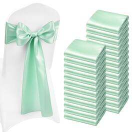 VEVOR - Satin Chair Sashes Bows, 100PCS Chair Ribbon Ties Back Sash, 7 x 108 inch, Wedding Reception Decoration - Light Green