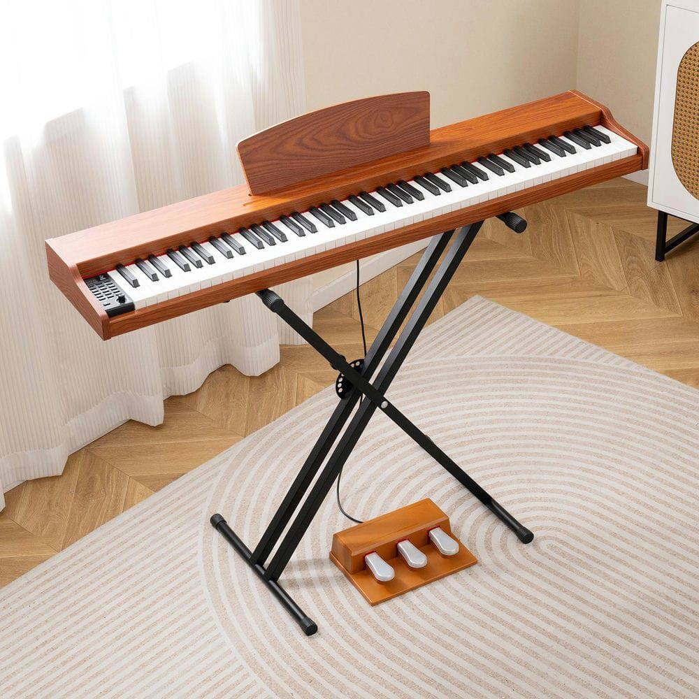 Alt View 2. Resenkos - 88-Key Keyboard Piano Set with Adjustable Stand & Bench - Brown.