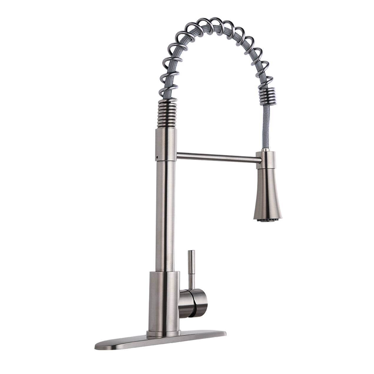 Silver Single Handle Pull Down Sprayer Kitchen Faucet with Deck Plate