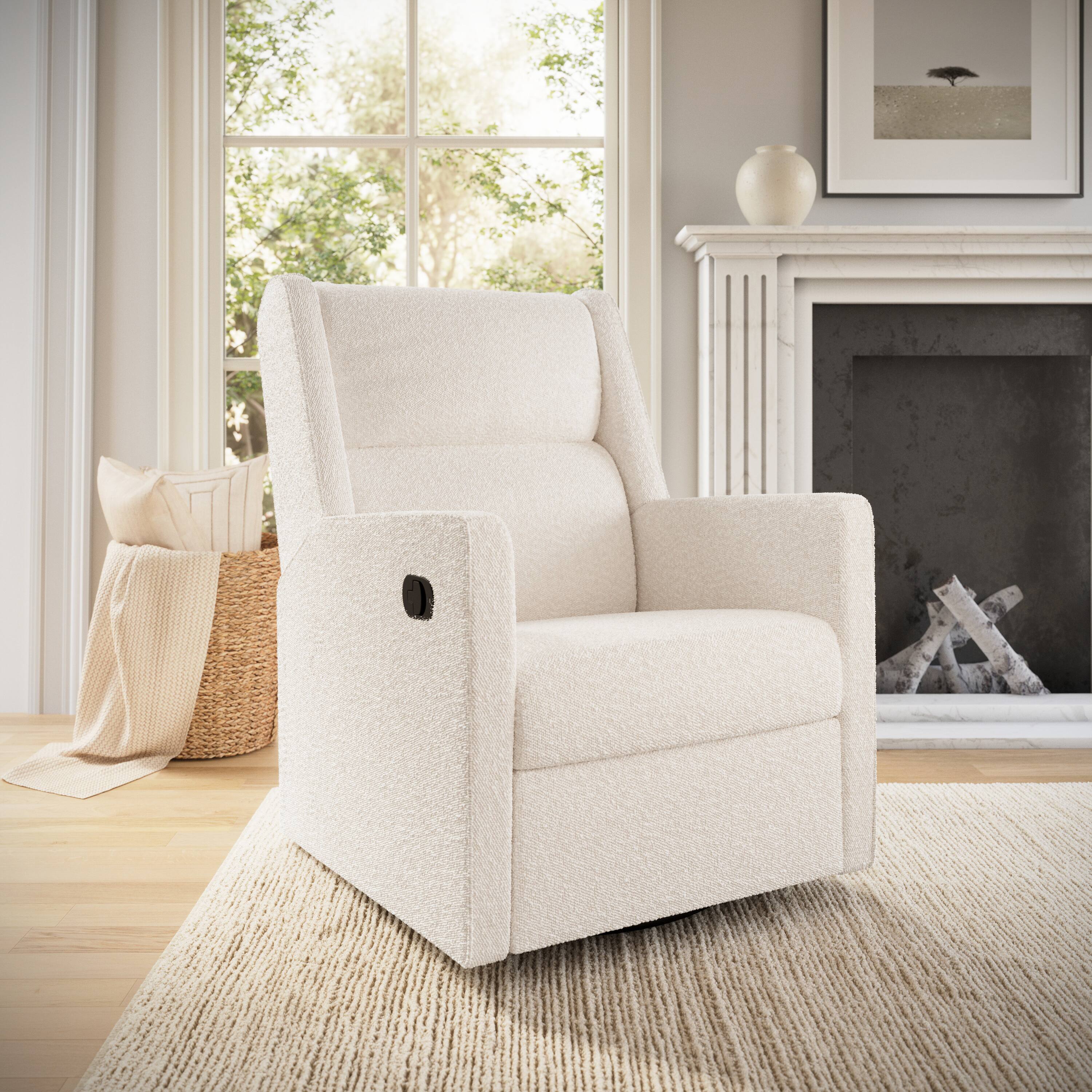 Alt View 1. Emma + Oliver - Mari Swivel Glider Rocker Recliner with USB/USB-C Charging Ports, Manual 270 Degree Swivel Recliner - Off-White Boucle.