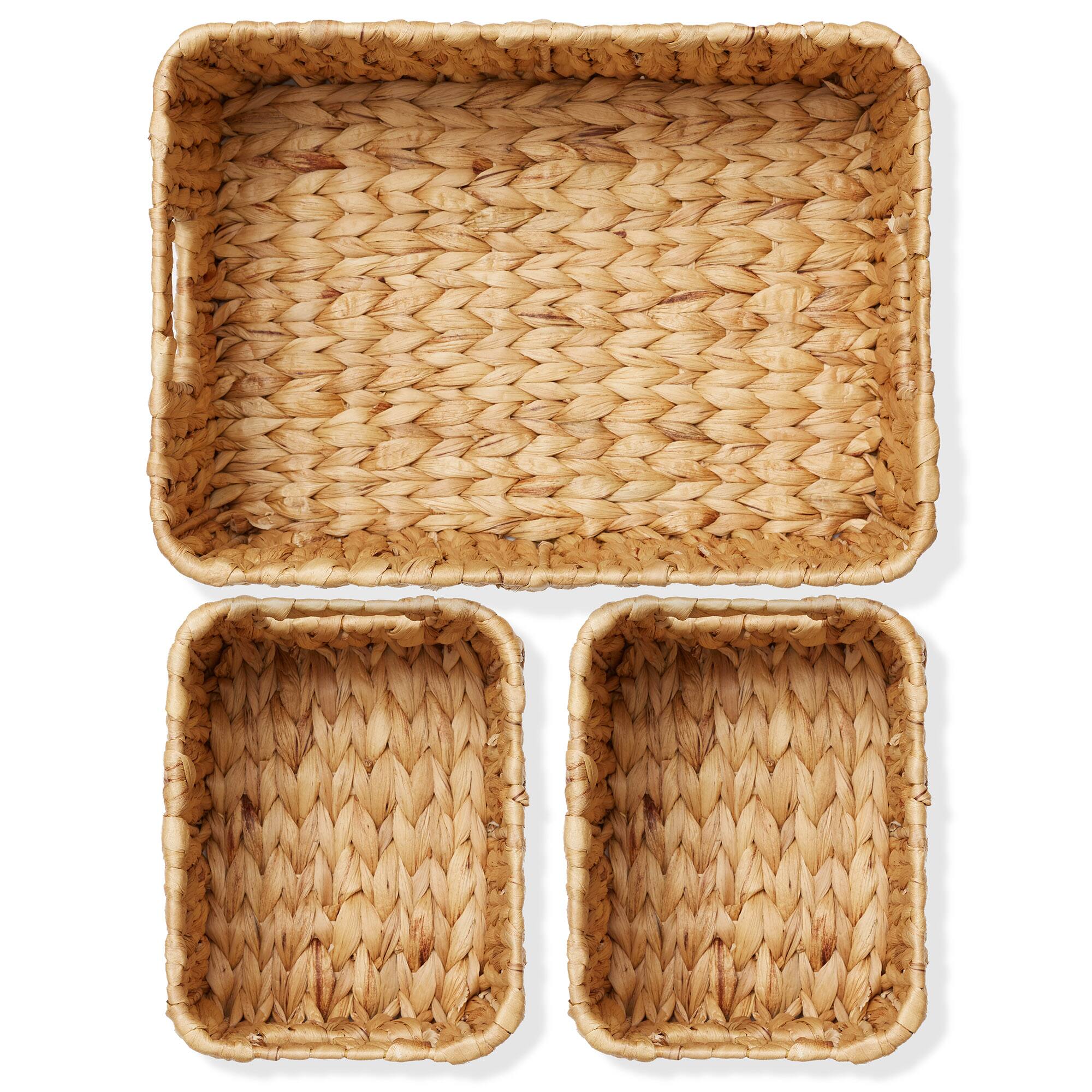 Alt View 4. Casafield - Hyacinth Storage Basket Set w Handles - Woven Bin Organizers - Natural - Hyacinth.