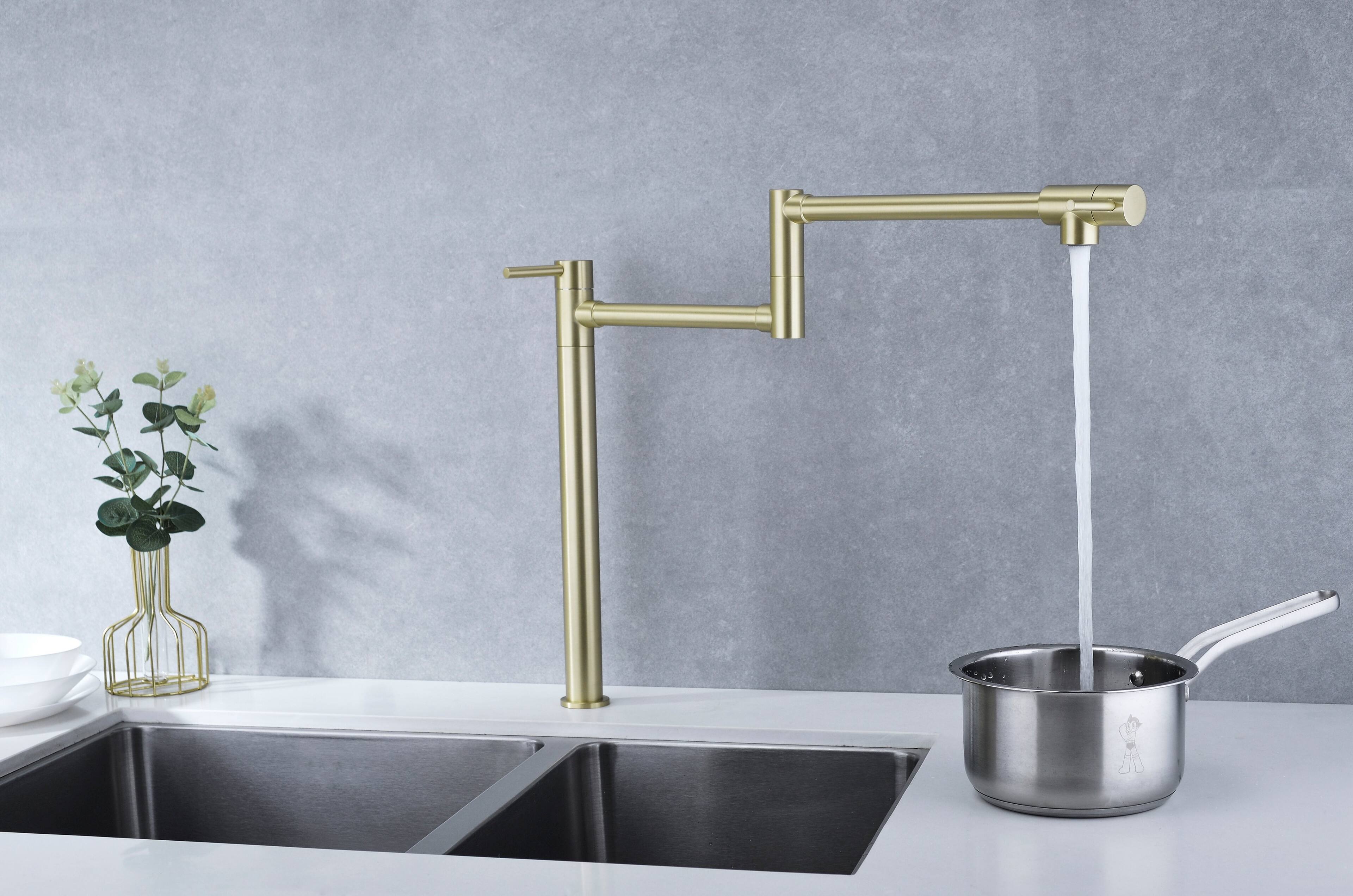 Front. Siljoy - Pot Filler Faucet with Extension Shank - Gold.
