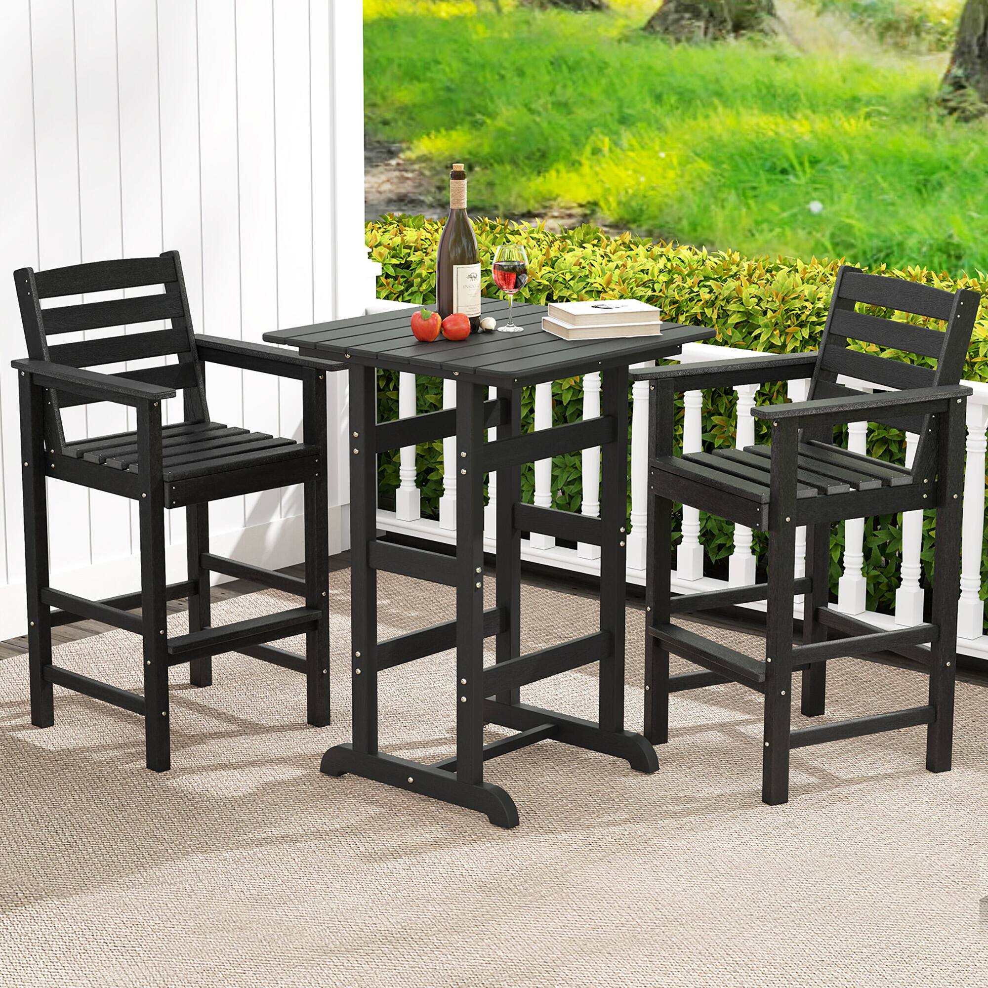 Alt View 4. Gymax - Gymax Patio Bar Stools Set of 4 Tall Adirondack Chair w/ Backrest Armrests & Footrests Black - Black.
