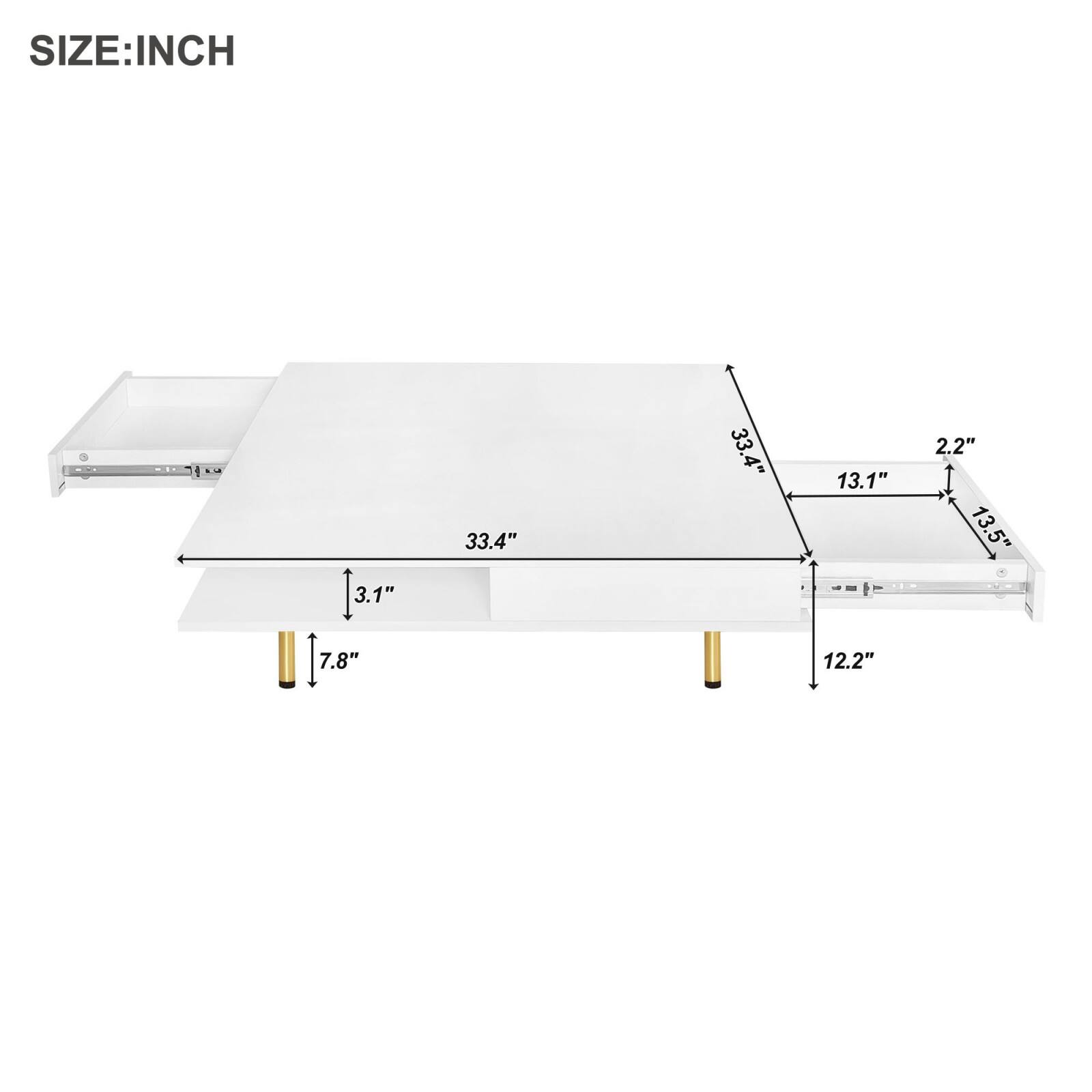 SIZE: INCH

- Length: 33.4"
- Width: 13.1"
- Height: 3.1"
- Depth: 12.2"
- Thickness: 2.2"
- Height from base: 7.8"
- Height from top: 13.5"