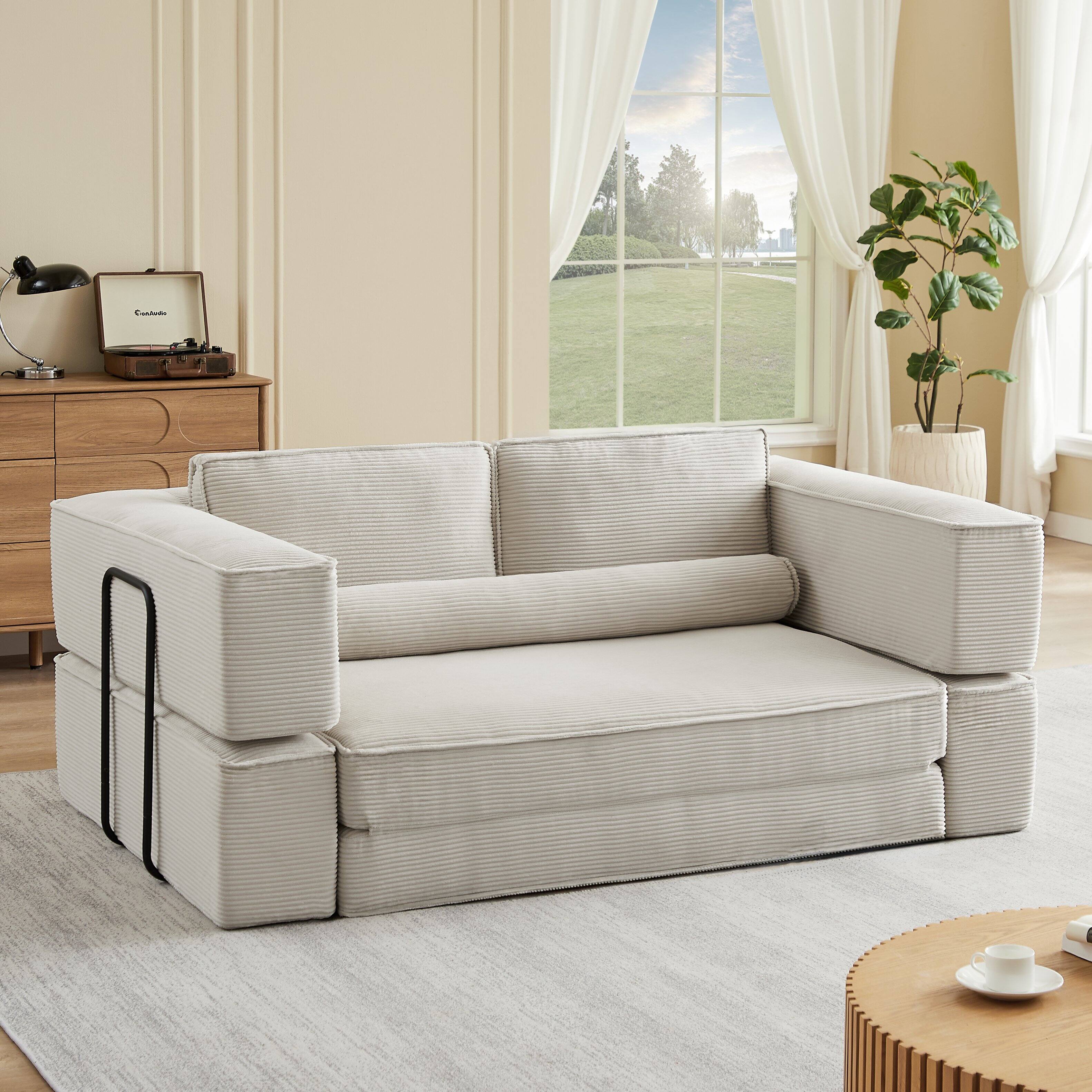 Angle. Loheer - Loheer Large Modular Corduroy Sofa Freely Combinable Sectional Modern Building Block Couch - khaki.
