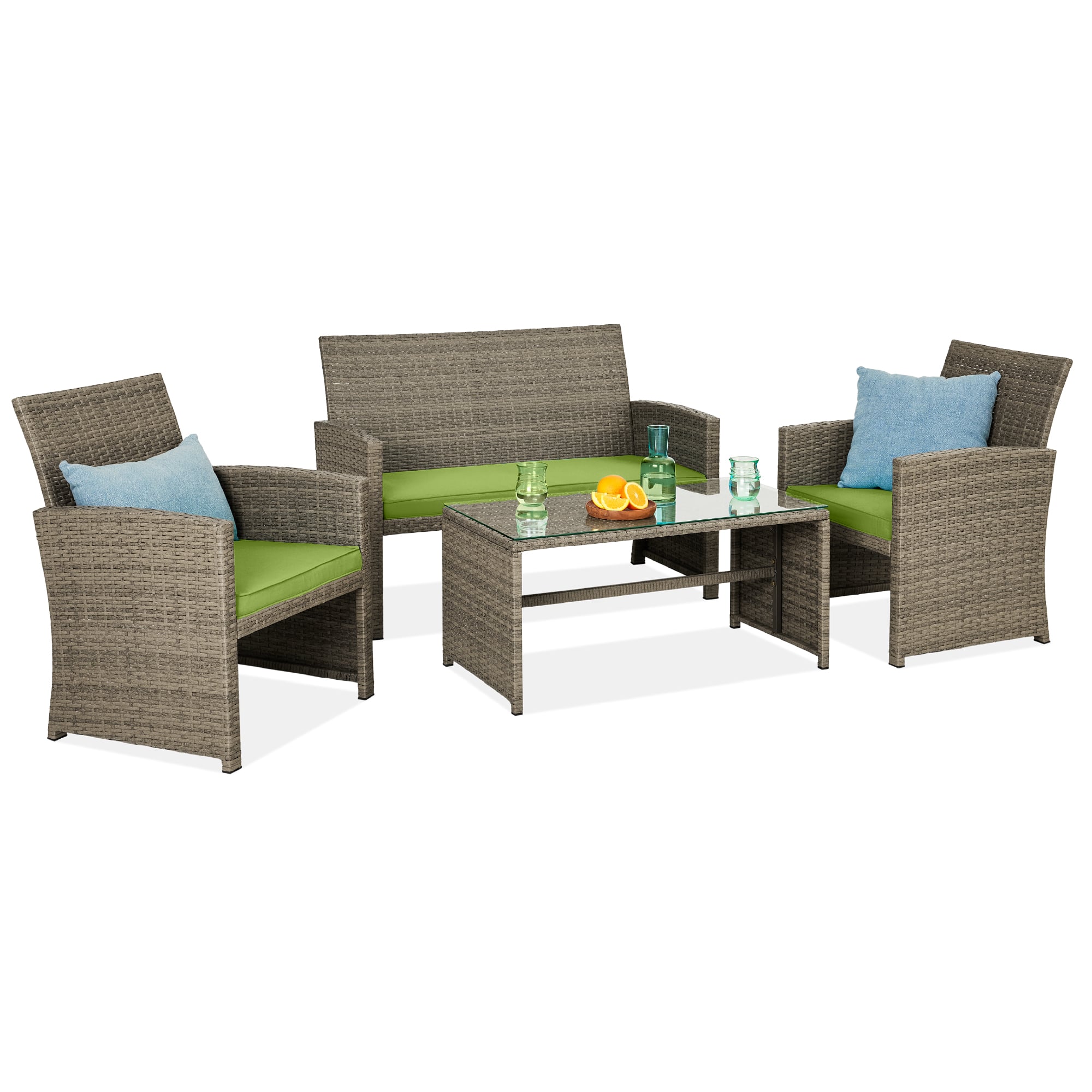 Front. Best Choice Products - Best Choice Products 4-Piece Outdoor Wicker Patio Conversation Furniture Set w/ Table, Cushions - Taupe/Pistachio - Taupe/Pistachio.