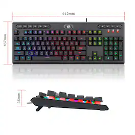 REDRAGON - K513 RGB Membrane Standard 104 Keys Linear Mechanical-Feel Keyboard w/5 Extra On-Board Macro G Keys - Black