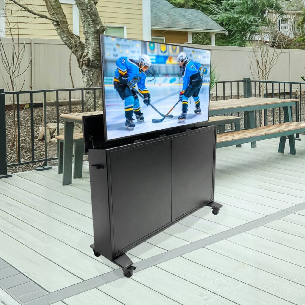 Front. Apollo Enclosures - Outdoor TV Lift Cabinet for up to 55" TVs - Black.