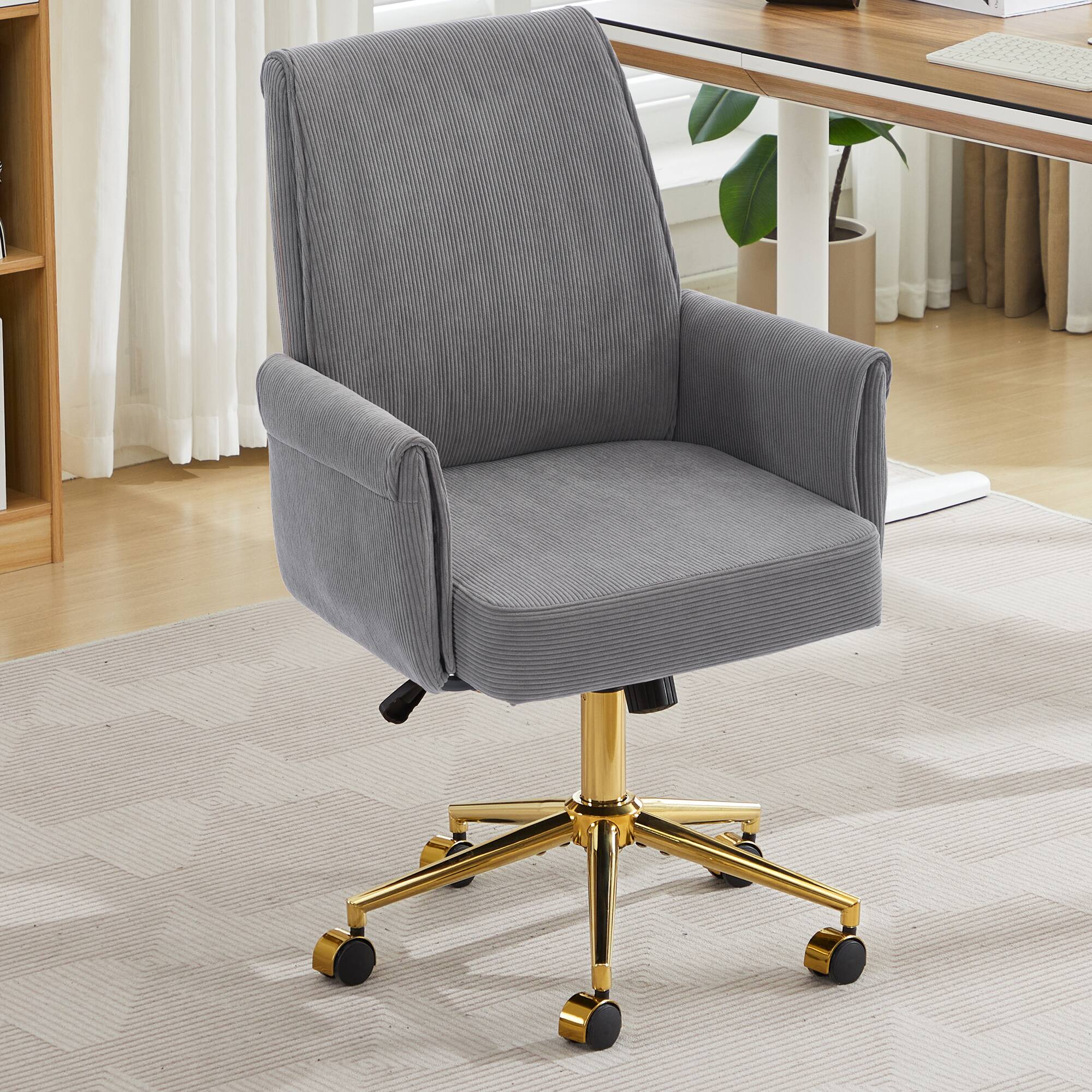 Alt View 5. Forest'nSky - Grey Mid-Back Liftable Office Chair, Ergonomic Striped Fabric Desk Chair for Work & Study - Grey.
