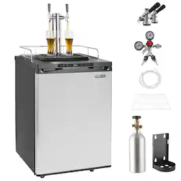 VEVOR - Beer Kegerator, Dual Tap Draft Beer Dispenser, Full Size Keg Refrigerator With Shelf, CO2 Tank(No Gas), Drip Tray - Black,Grey