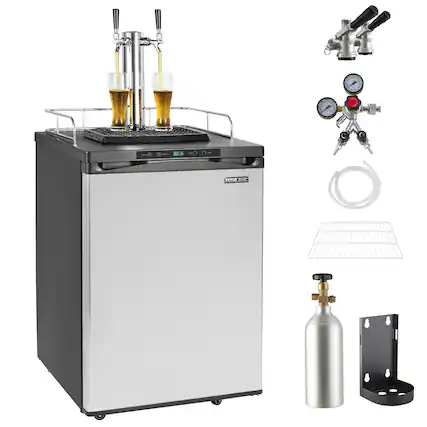 Front. VEVOR - Beer Kegerator, Dual Tap Draft Beer Dispenser, Full Size Keg Refrigerator With Shelf, CO2 Tank(No Gas), Drip Tray - Black,Grey.