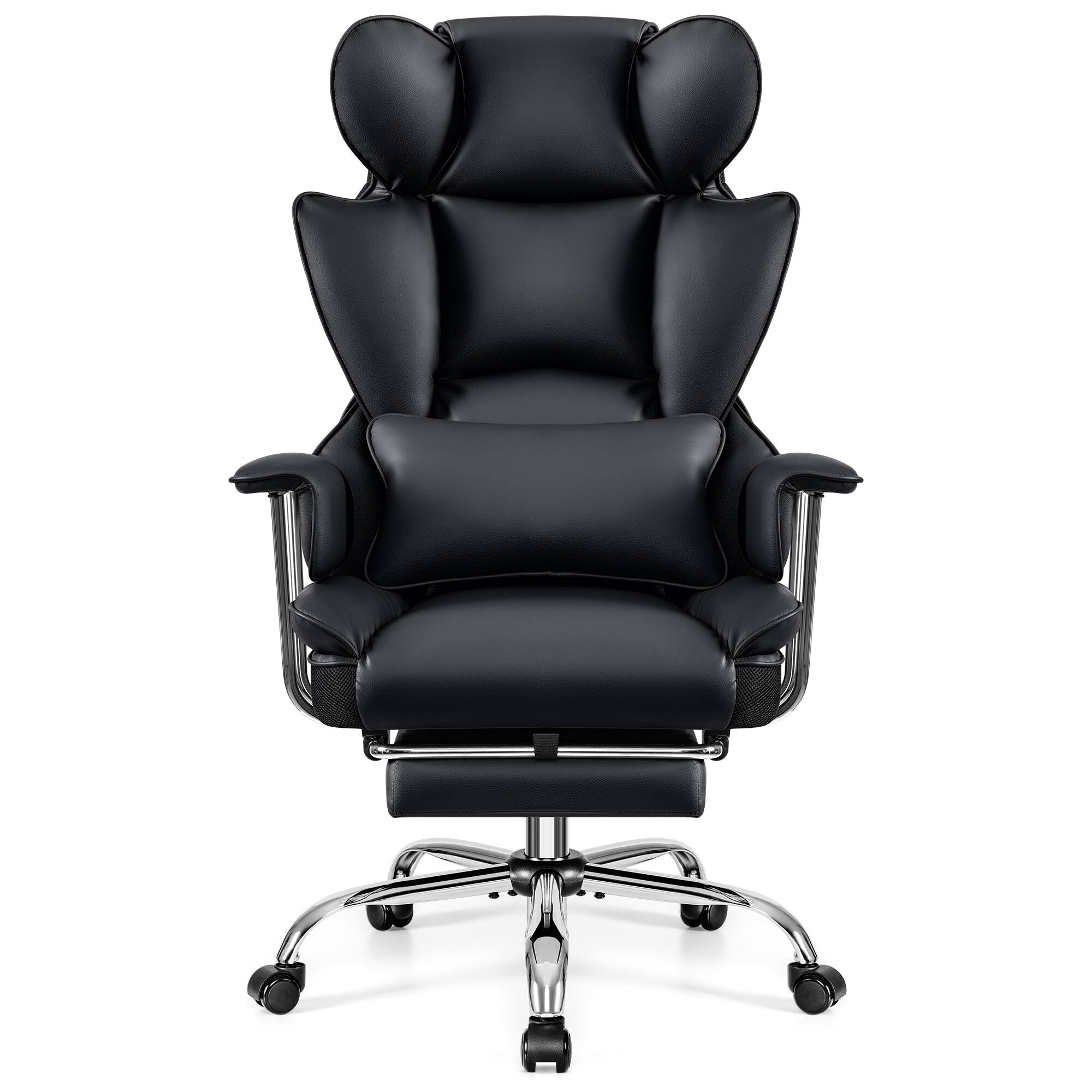 Angle. Brick Attic - 500LBS Big & Tall Office Chair, Leather Gaming Chair with Footrest, Adjustable Height & Lumbar Support - Black - Black.