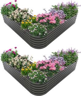 A Anleolife - 2-Pack Metal Freefom Heart-Shaped Raised Garden Bed Planter Box for Vegetables (81 in. L x 81 in. W x 18 in. H) - Gray