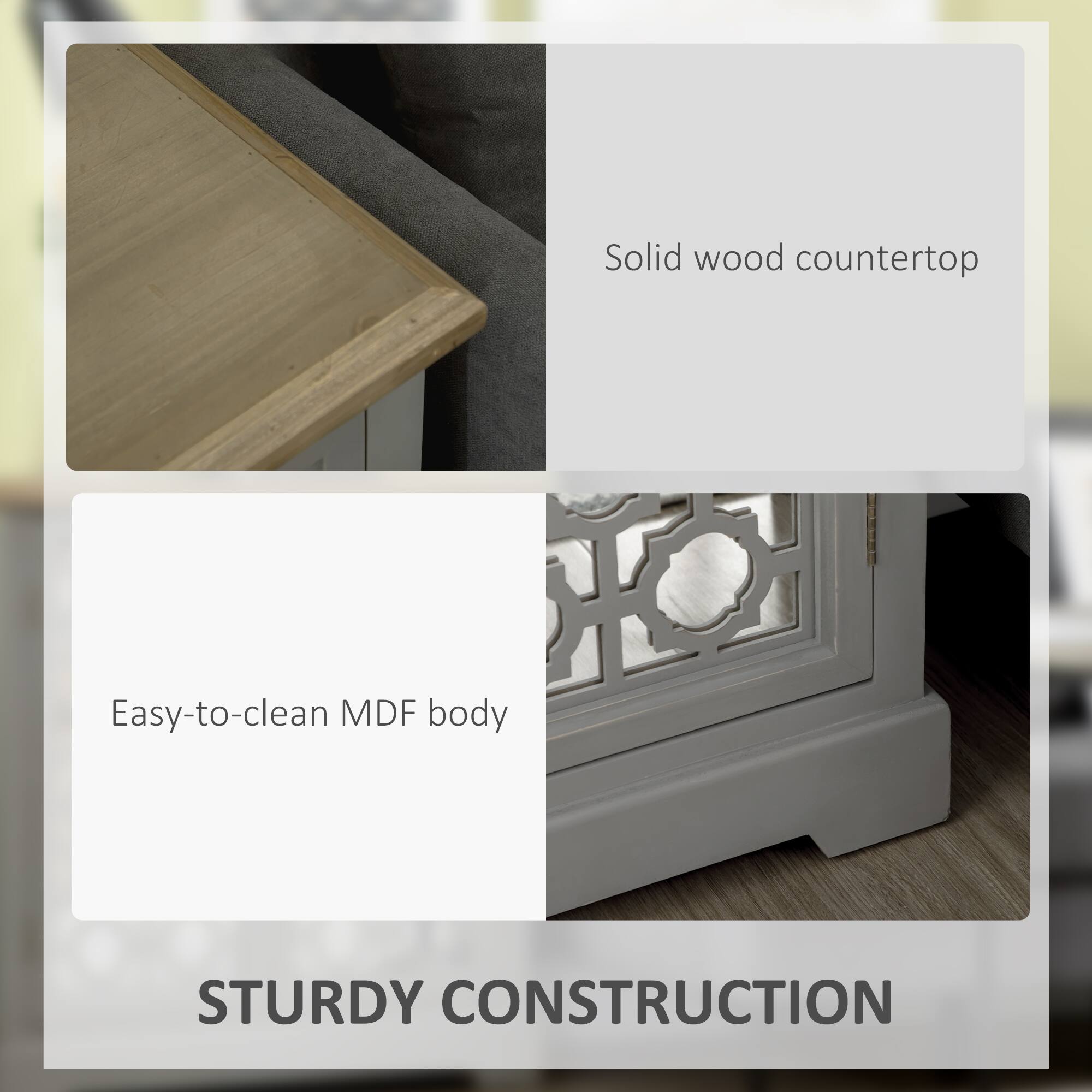 - Solid wood countertop
- Easy-to-clean MDF body
- STURDY CONSTRUCTION