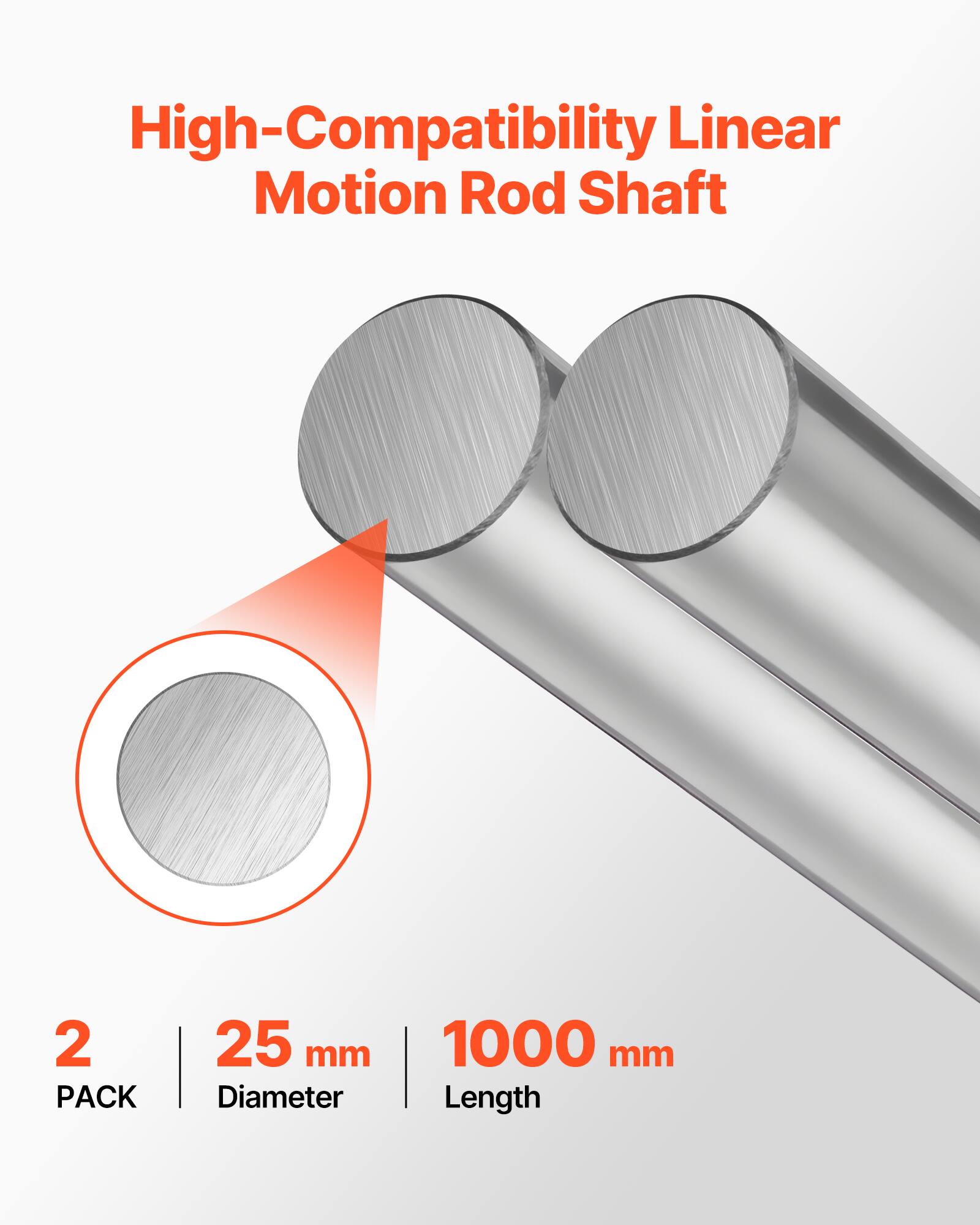 High-Compatibility Linear Motion Rod Shaft  
2 PACK | 25 mm Diameter | 1000 mm Length