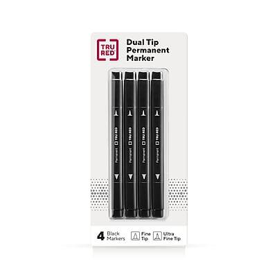 TRU RED - TRU RED™ Pen Permanent Markers, Twin Tip, Black, 4/Pack (TR57829)