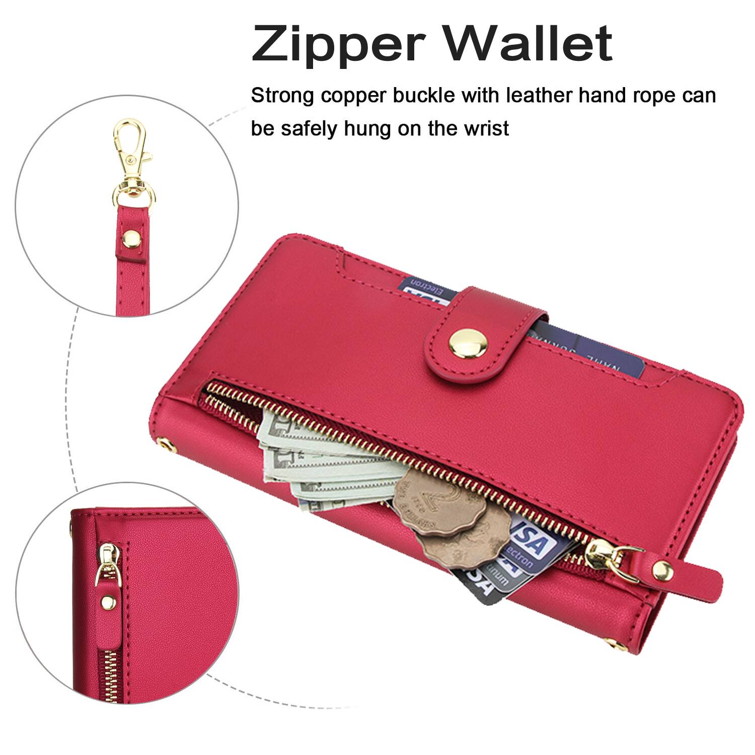 Zipper Wallet

Strong copper buckle with leather hand rope can be safely hung on the wrist