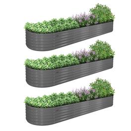 A Anleolife - 3-Pack Metal Oval Large Raised Garden Bed Planter Boxes for Vegetables Flowers Herbs (144 in. L x 36 in. W x 18 in. H) - Gray