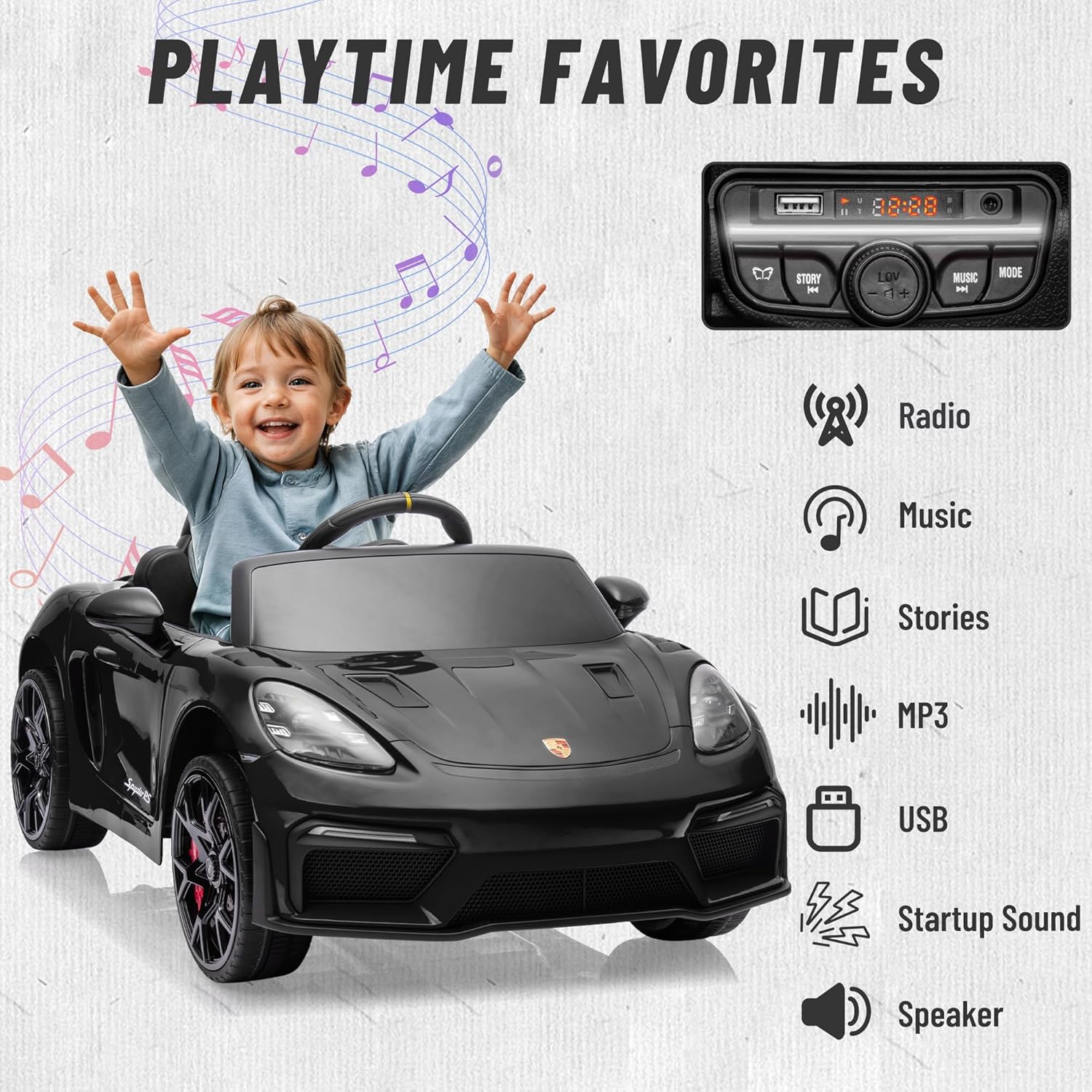 PLAYTIME FAVORITES

- 88:28

C7 STORY
- LOV
- MUSIC
- MODE

Radio Music Stories MP3 USB Startup Sound Speaker