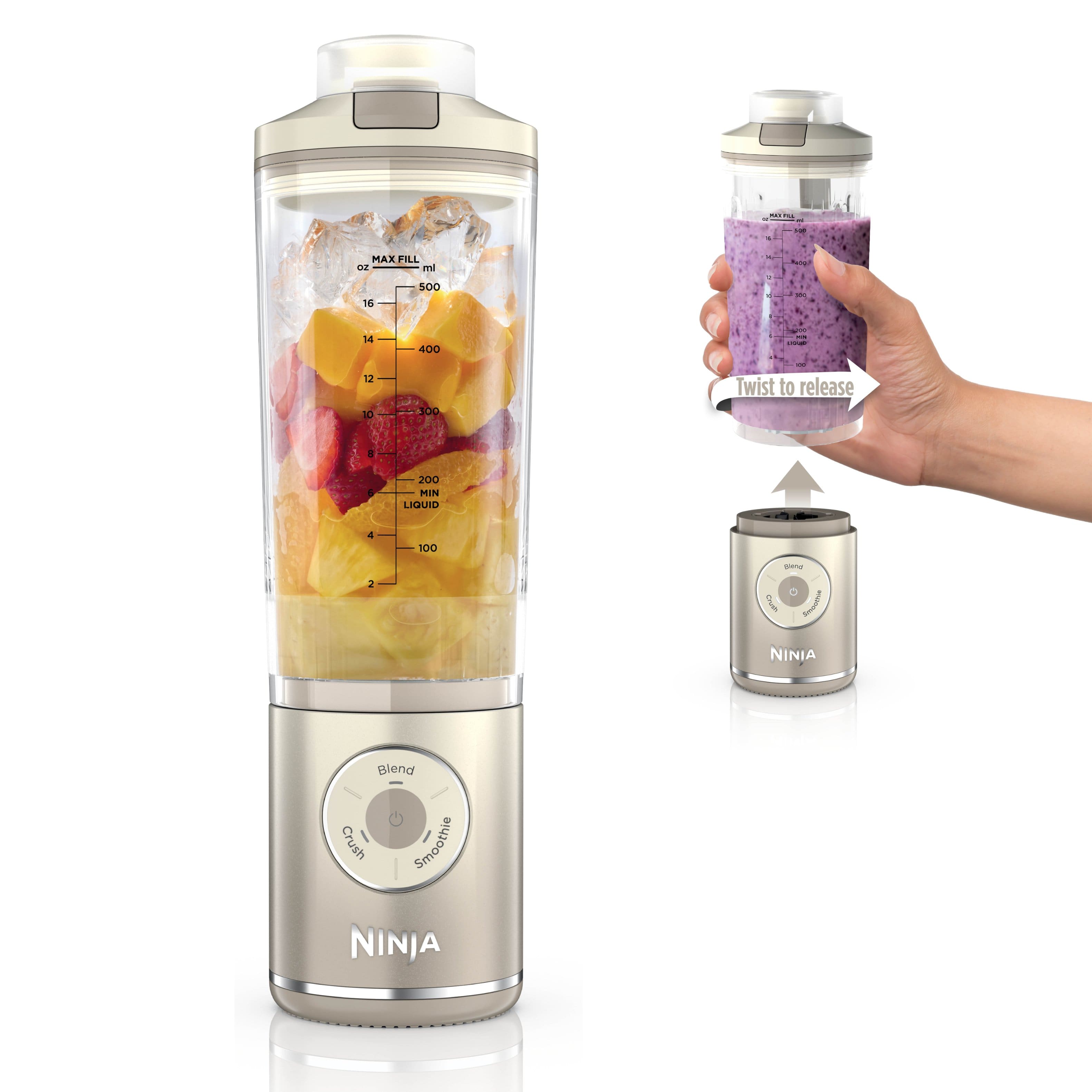 Ninja - Blast Max Portable Blender with 22oz Twist & Go Vessel - Cream - Front_Zoom