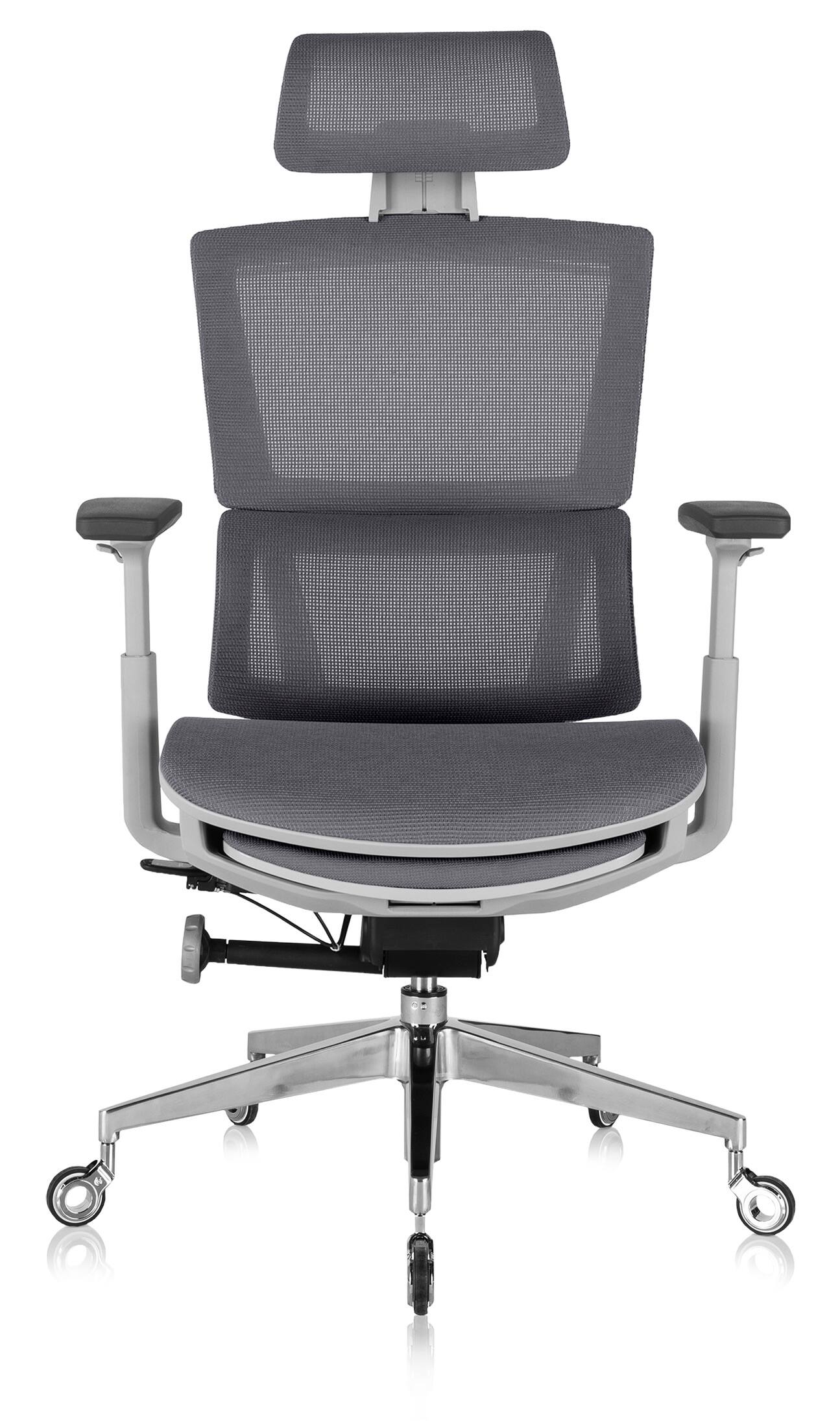Front. Nouhaus - REWIND ERGONOMIC OFFICE CHAIR WITH RETRACTABLE FOOTREST - GREY.