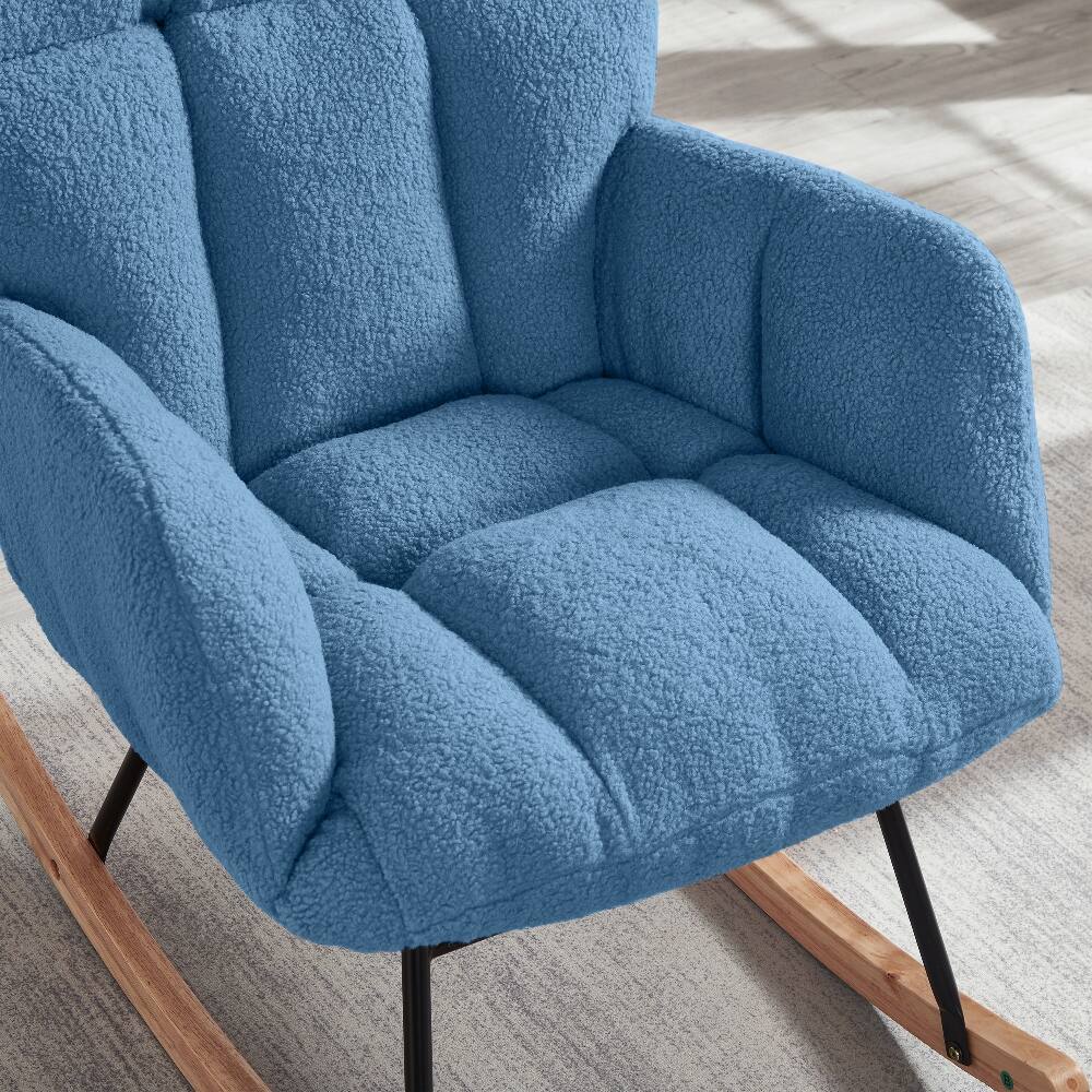 Alt View 2. Loheer - Loheer Blue Tufted Upholstered Teddy Fabric Rocking Chair Metal Frame Glider Chair for Living Room - Blue.
