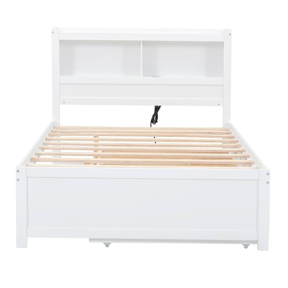 Alt View 8. Loheer - Loheer Full Size Platform Bed with Trundle, Storage Drawers and USB Ports, White Captains Bed with Bookcase Headboard - White.