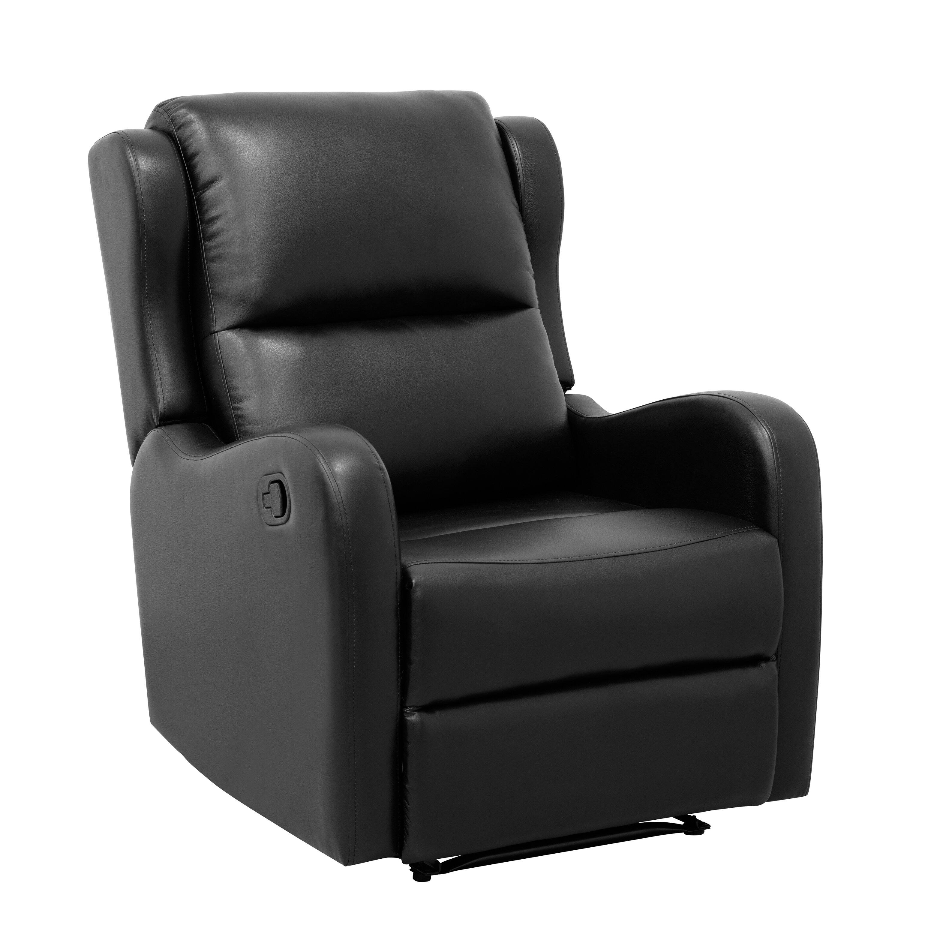 Front. TinyHomie - Black Reclining Chair 1pc Comfort Seating Faux Leather Upholstery Living Room Furniture Solid Wood - Black.