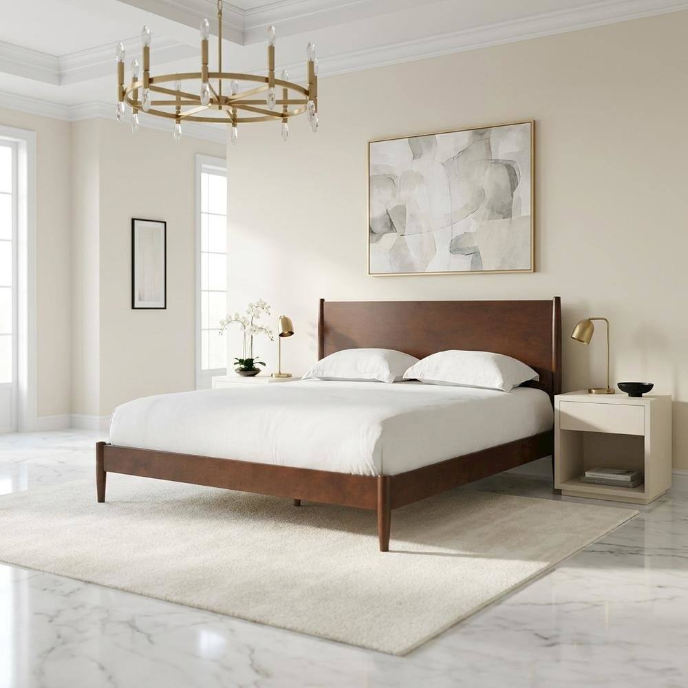 Alt View 5. FurniFact - Mahogany Platform Bed with Headboard - Mahogany.