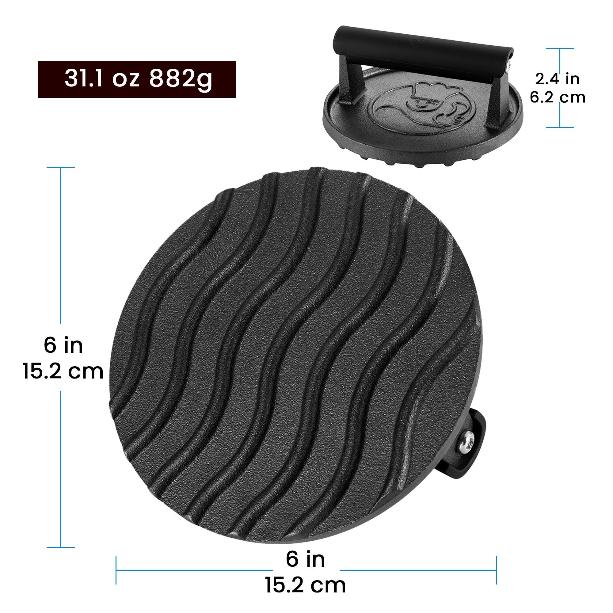 Alt View 4. Gourmet Easy - Smash Burger Press for Griddle, 2 lb Heavy Duty Burger Smasher Tool with Heat-Resistant Handle, Premium Cast Iron - Black.