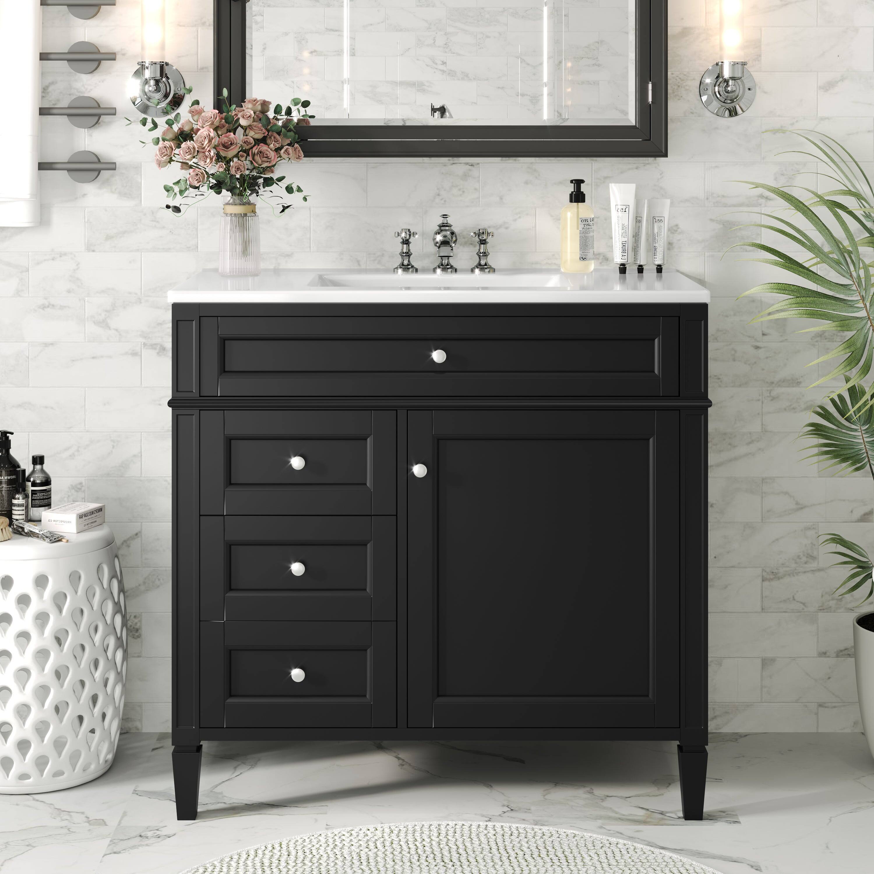 Alt View 3. Boyel Living - 36 Inch Modern Bathroom Vanity with Ceramic Sink Three Drawers Black - Black.