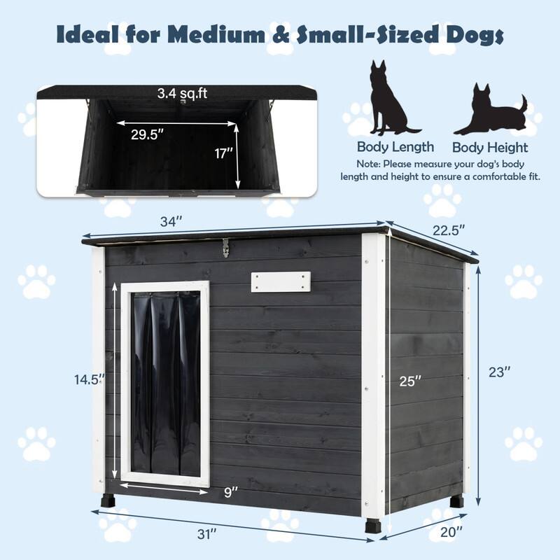 Ideal for Medium & Small-Sized Dogs

3.4 sq.ft

29.5"

17"

Body Length Body Height

Note: Please measure your dog's body length and height to ensure a comfortable fit.

34"

22.5"

14.5"

25"

23"

9"

31"

20"