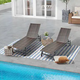Costway - 2PCS Patio Galvanized Steel Chaise Lounge with Wheels PE Rattan Recliner Chair - Mix Brown,Black