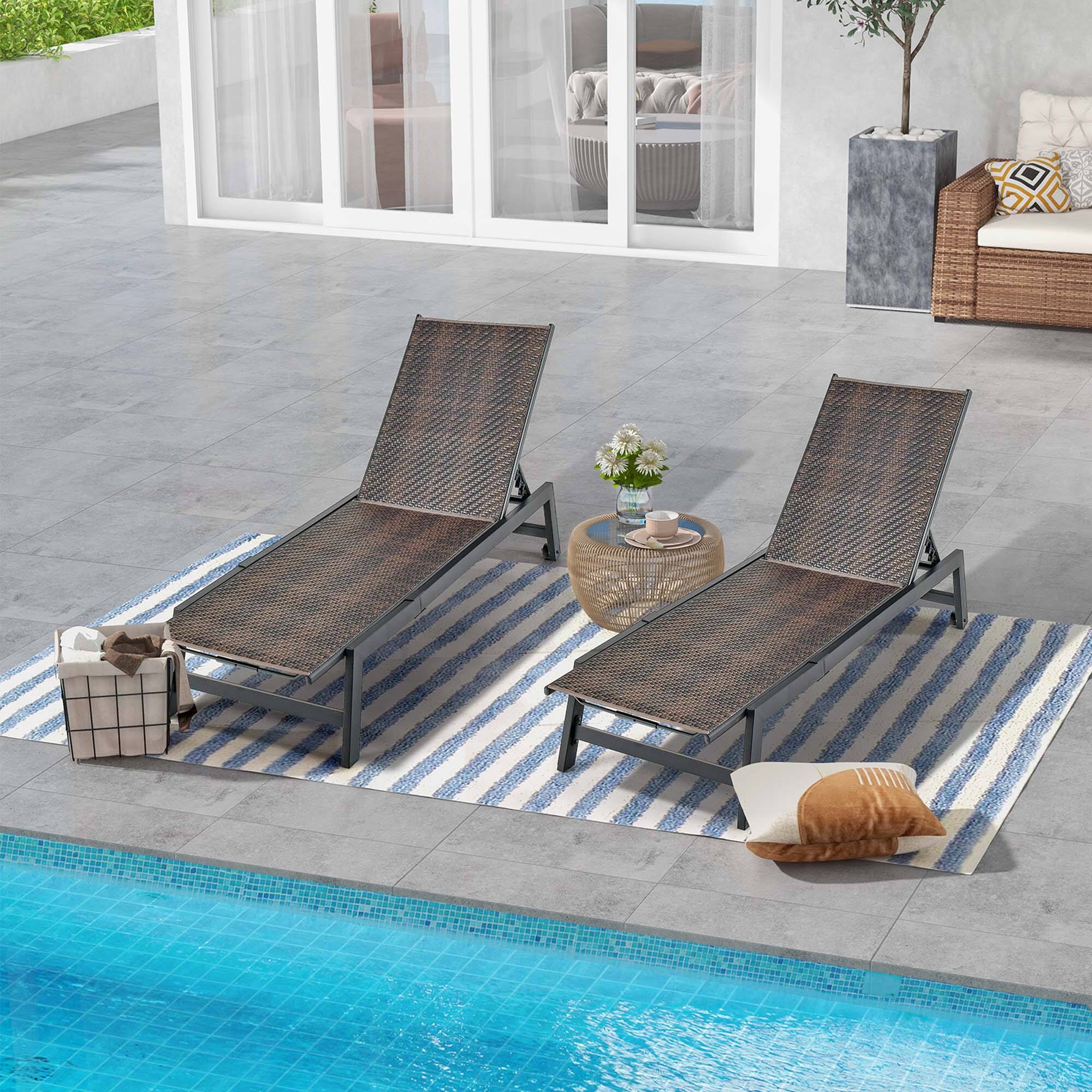 Alt View 1. Costway - Costway 2PCS Patio Galvanized Steel Chaise Lounge with Wheels PE Rattan Recliner Chair - Mix Brown,Black.