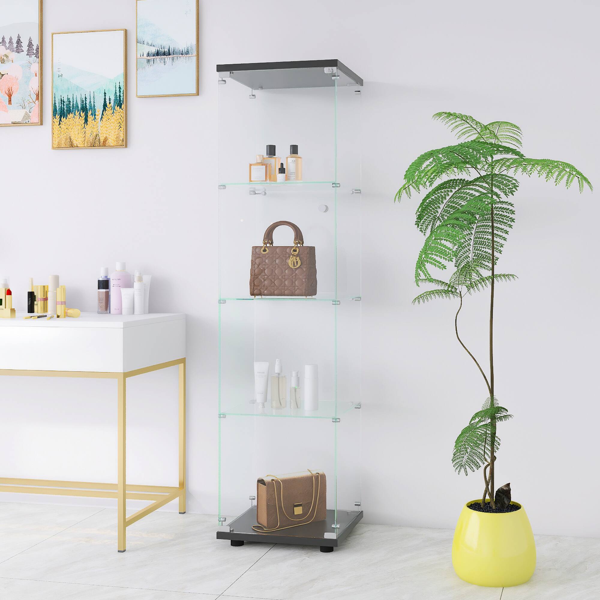 Left. GOODSILO - Glass Display Cabinet with 4 Shelves & Door - Floor Standing Curio Bookshelf for Living Room, Bedroom, Office - Black.