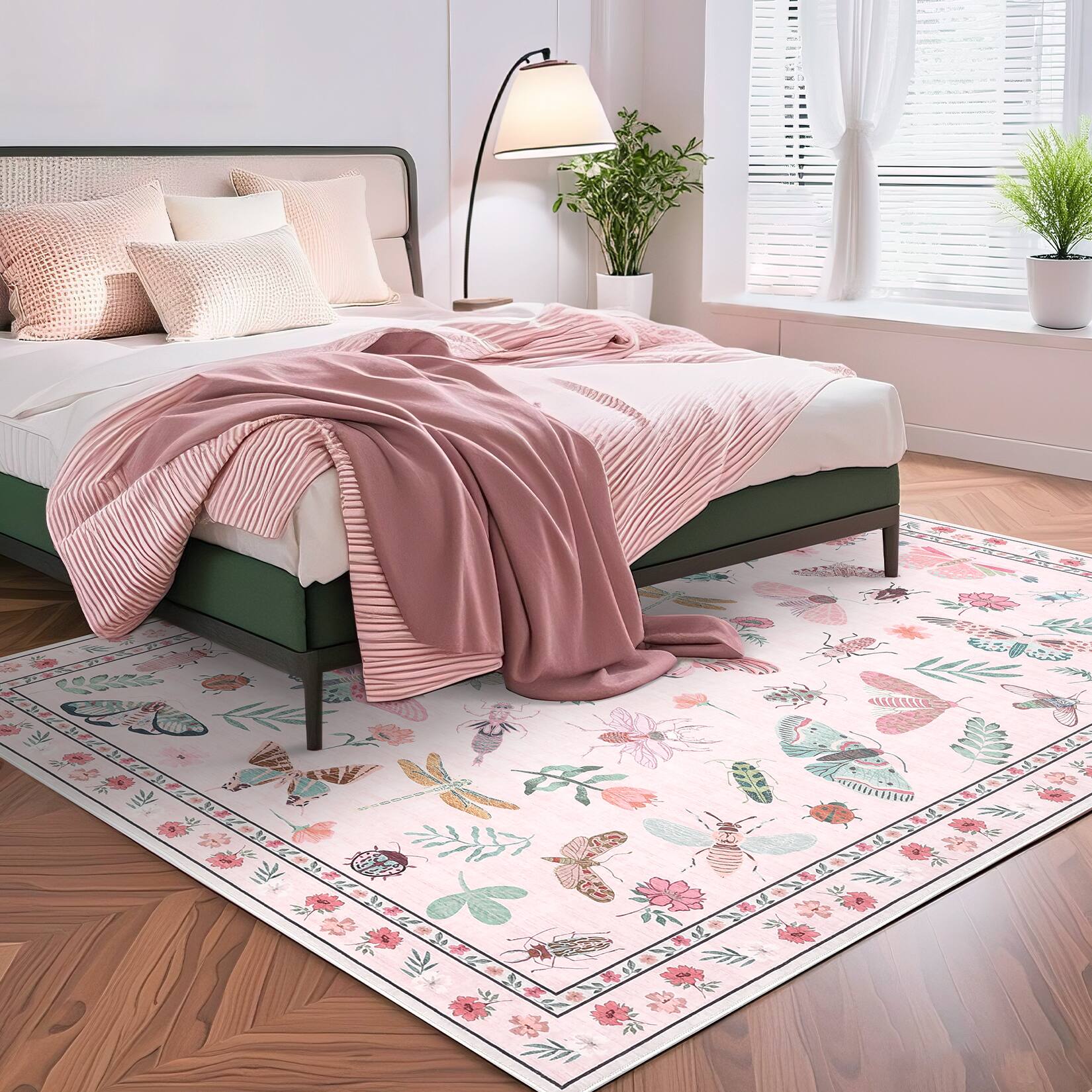 Alt View 3. Acekool - Area Rug 5 x 7 ft PolyesterWashable Rugs Living Room Rug for Bedroom Nursery Apartment - Pink.