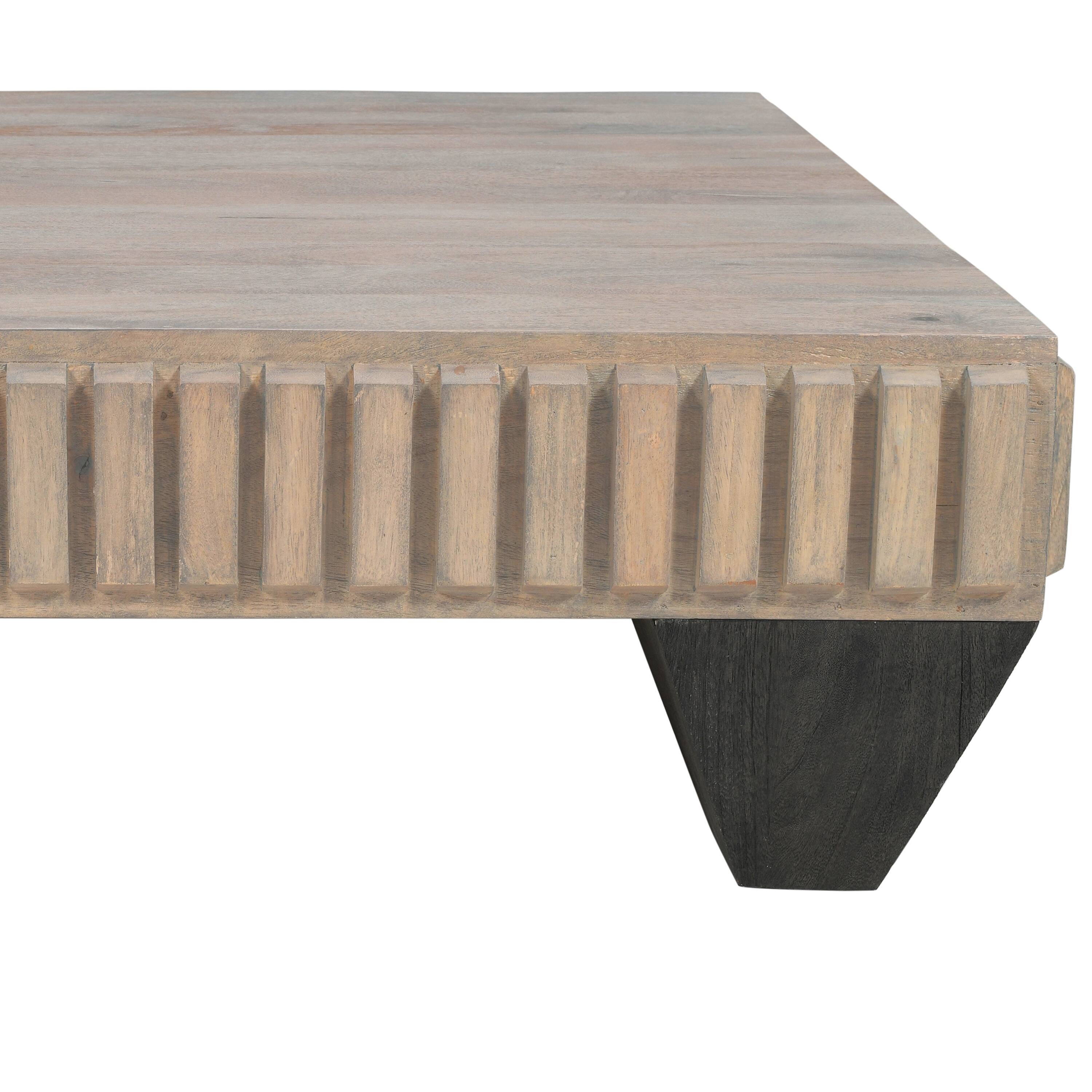 Alt View 2. Manhattan Lane - Tokyo Inspired 36 Inch Square Mango Wood Coffee Table-Handcrafted with Elegant Sandblasted Gray Finish and Tapered Legs - Gray.