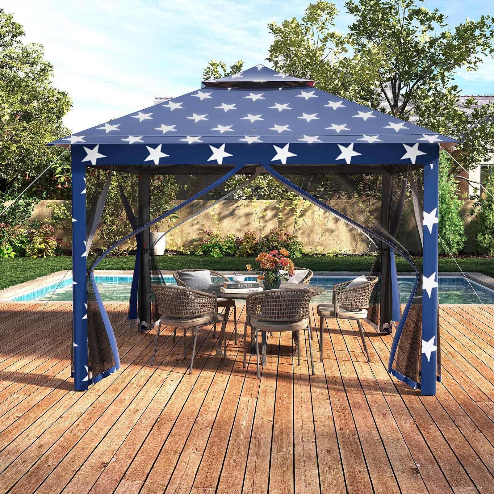 Alt View 4. Costway - Costway 11 ft × 11 ft Pop up Gazebo with Mesh Netting Sidewalls, Vented Top, Drainage Holes - American Flag.