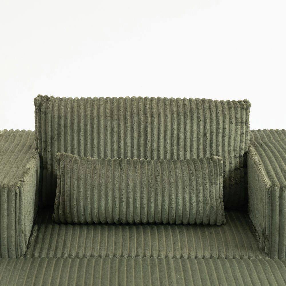 Alt View 5. Kadyn - Oversized All-Foam Corduroy Lounge Chair with Ottoman, Modular Floor Couch, Compressed & Easy Assembly - Green.