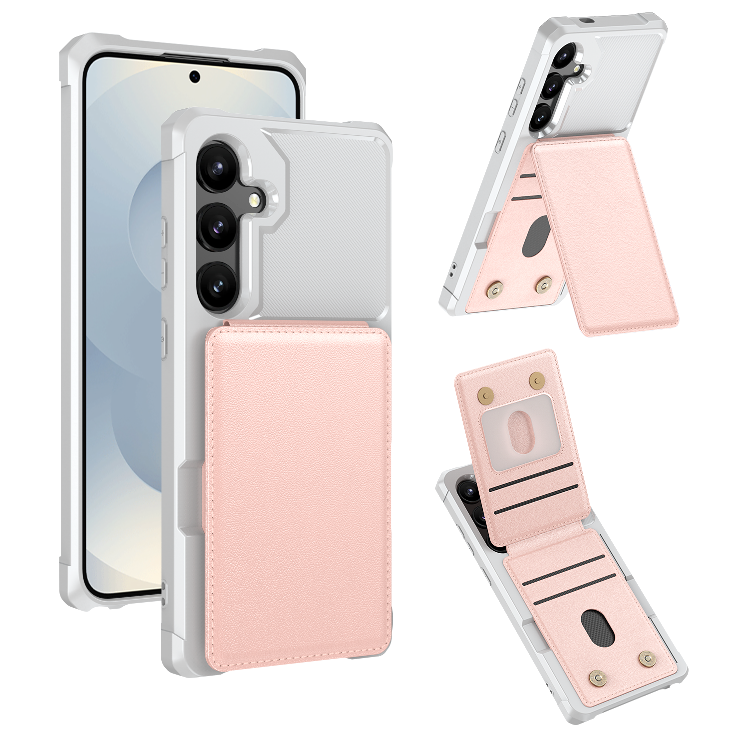 Alt View 1. Dteck - Shockproof Wallet Phone Case for Samsung Galaxy S26 FE, PU Leather Flip Kickstand  Card Holder Cover, Magnetic Clasp - Pink.