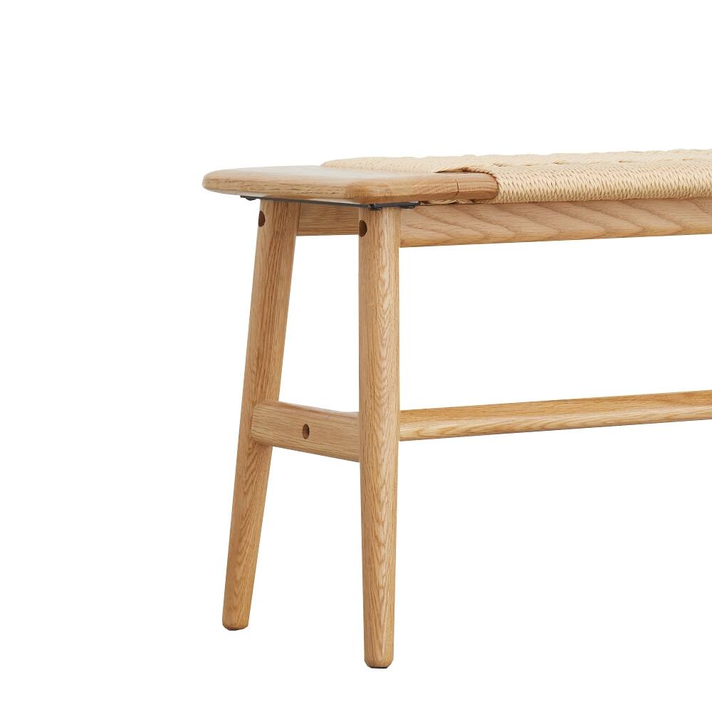 Alt View 3. Ropilly - Ropilly Natural Oak Dining Bench Solid Wood Woven Cane Bed Bench for Entryway and Bedroom - Natural.