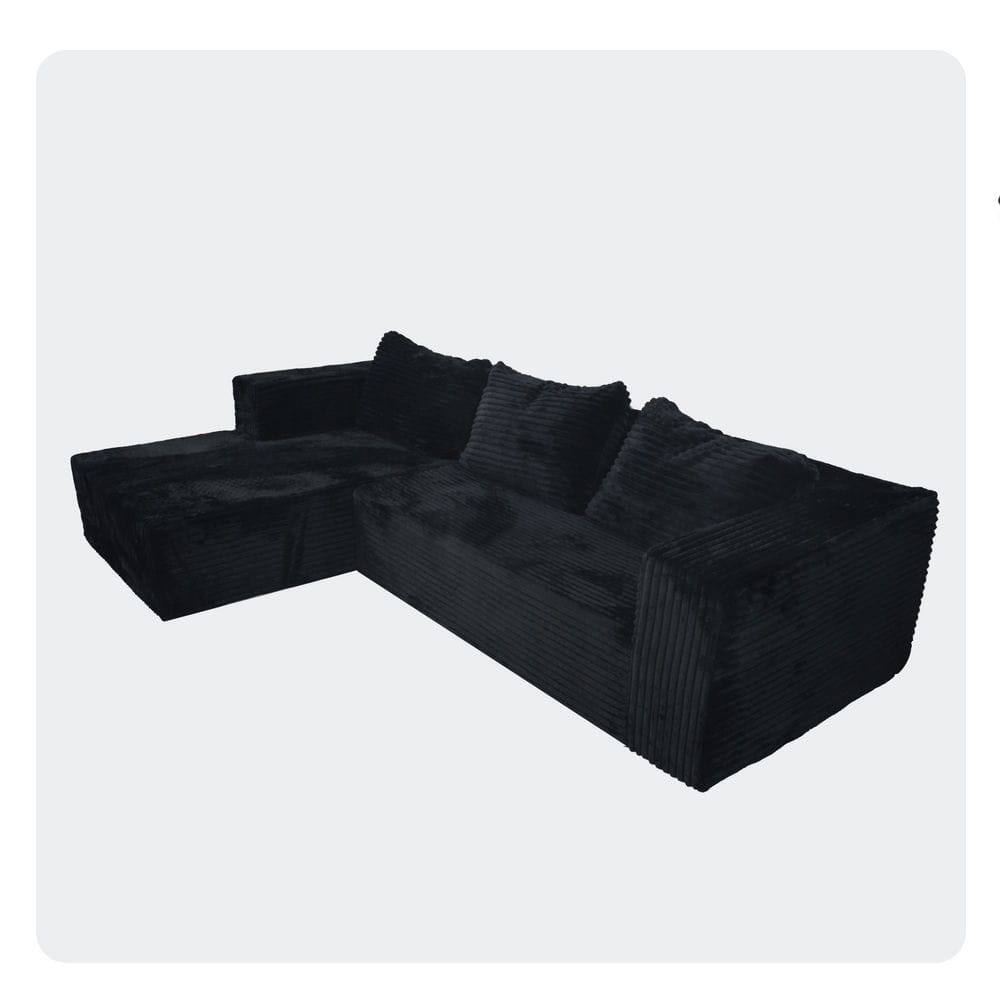Alt View 4. Kadyn - L-Shaped Cloud Sectional Sofa, Features Plush Corduroy Upholstery and Deep Comfort Seating, No Assembly - Black.