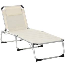 Resenkos - Folding Lounge Chair Outdoor 5-Level Reclining Chaise Lounge Chair Outdoor Camping Tanning Chair - Cream White