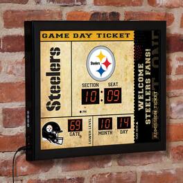 Evergreen Enterprises - Pittsburgh Steelers 15" x 19" Bluetooth Scoreboard Wall Clock - Brown
